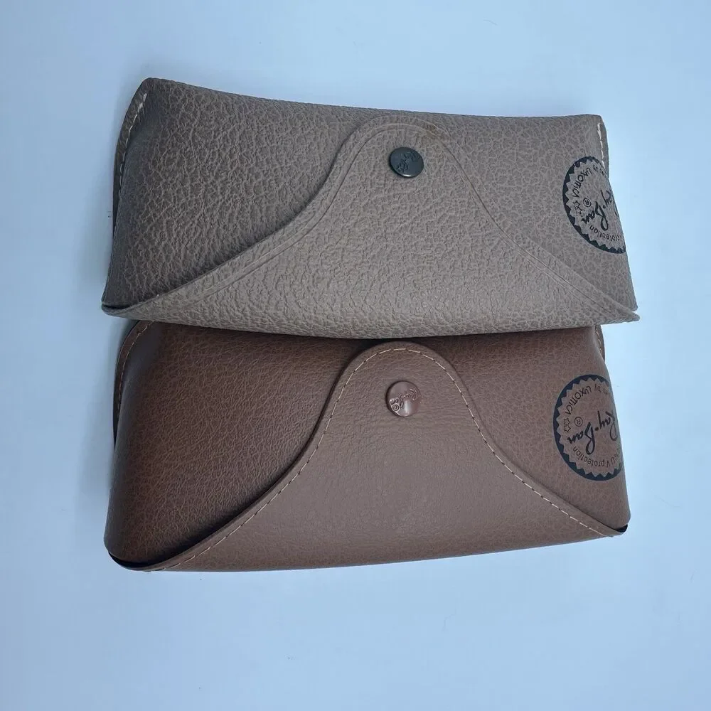 Lot of 4 Authentic Ray-Ban Sunglasses Cases Only Brown Tan Leather Snap Set